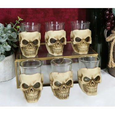 Ebros Grinning Skull Shot Glass Set of 6 Altar of Skulls Skeleton Ossuary Skull