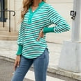 thumbnail image 6 of Long Sleeve Tshirt for Women Smocked Cuffs Striped Shirt Button V Neck Casual High Low Tops Pullover Loose Blouses, Green, XL, 6 of 7