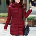 thumbnail image 2 of Women's Hooded Outwear Warm Coat Long Thick Cotton Padded Slim Jacket, Comfortable and Stylish for Winter Seasons, in Burgundy, Size XXXL, 2 of 3