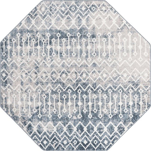 Unique Loom Bohemian Trellis Tribal Area Rug 7' x 7' Octagon Blue/Ivory