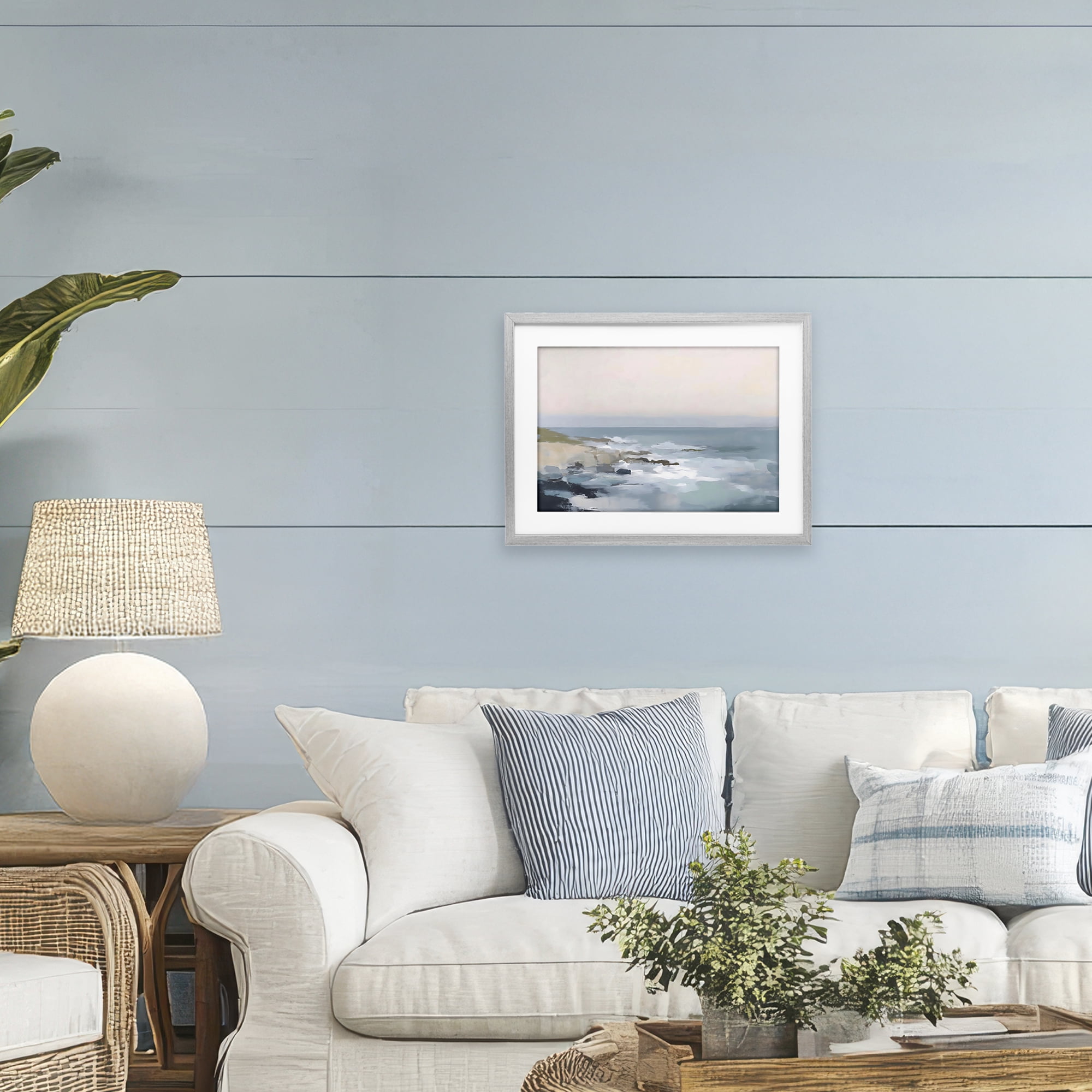 Stupell Industries Serene Coastal Ocean Scene Gray Framed Print Under Glass, design by Creative Studio