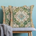thumbnail image 2 of Boho Pillow Covers 18x18, Olive Green Ethnic Design Outdoor Decorative Throw Pillows for Couch, Carpet Pattern Decor Cushion Cover 2 Pcs Farmhouse Linen Pillowcase for Bed Car Safa, 2 of 6