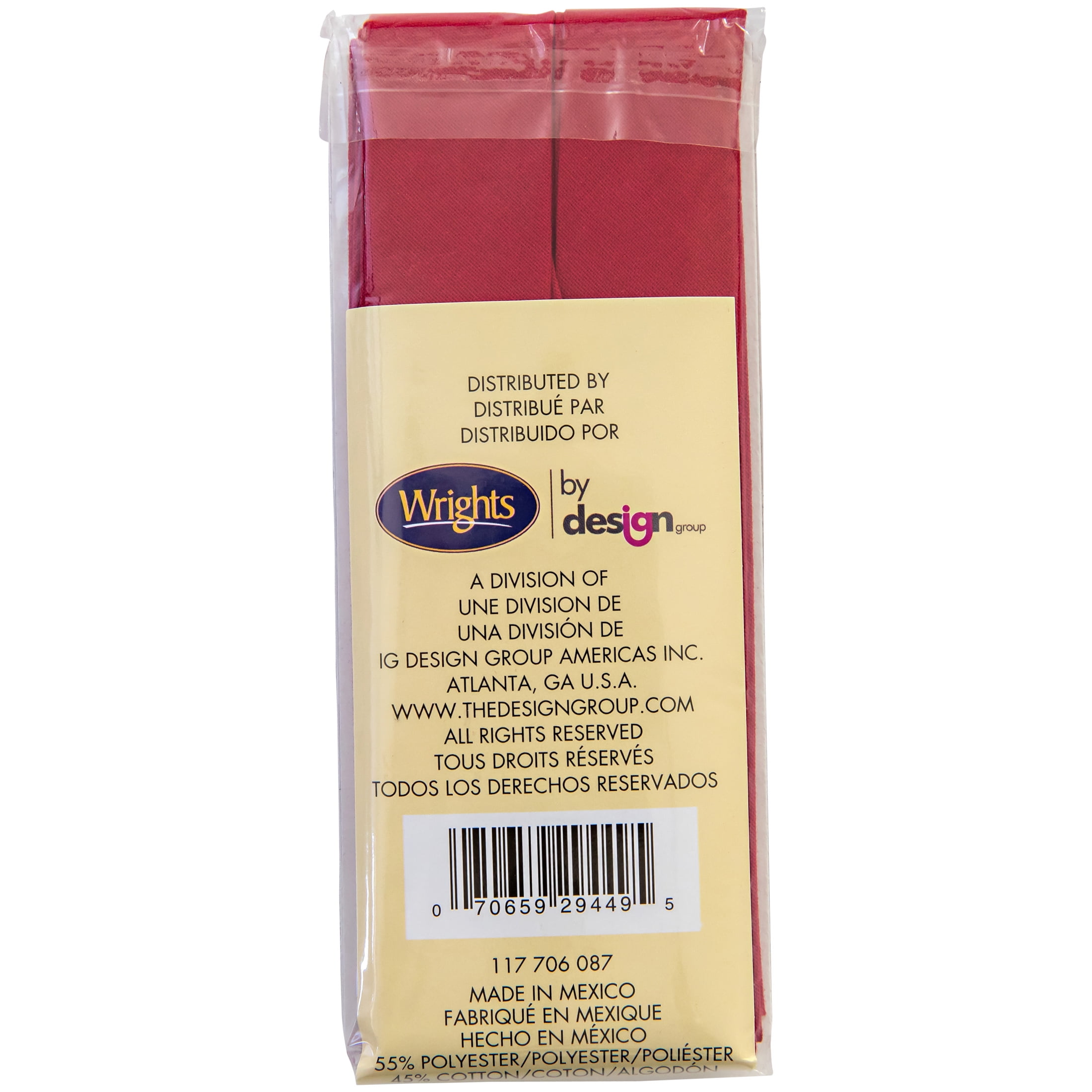 (2 pack) Wrights Brick Red 7/8" Double Fold Bias Tape Quilt Binding 3 yd Polyester Blend Sewing Trim