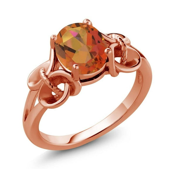 Gem Stone King 1.80 Ct Oval Twilight Orange Mystic Quartz 18K Rose Gold Plated Silver Ring
