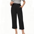 thumbnail image 6 of Women's Casual Solid Cotton Blend 3/4 Length Pants, Elastic Waist Pull-On Trousers with Pockets, Comfortable Mid-Rise Capris for Everyday Wear, Summer Walking, Office, | TruBelle,Black L, 6 of 8
