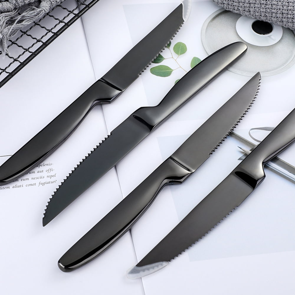 Buyer Star Black Steak Knife Sets, 6-Pieces Stainless Steel Kitchen Steak Knives-Easy to Clean and Non-Stick, 8.6 Inch, Dishwasher Safe