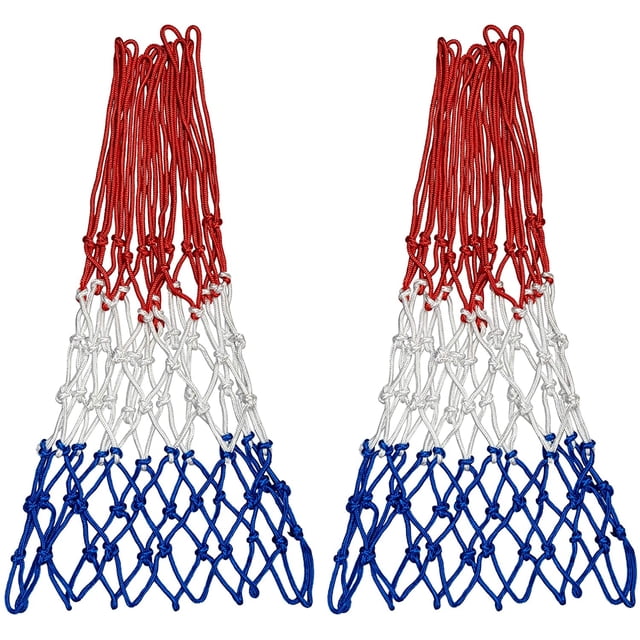 2 Pack Heavy Basketball Net Rainproof Sunscreen, Red White Blue Bold Polyester Braided Rope, 12 Loops for Indoor Outdoor Professional Competitions