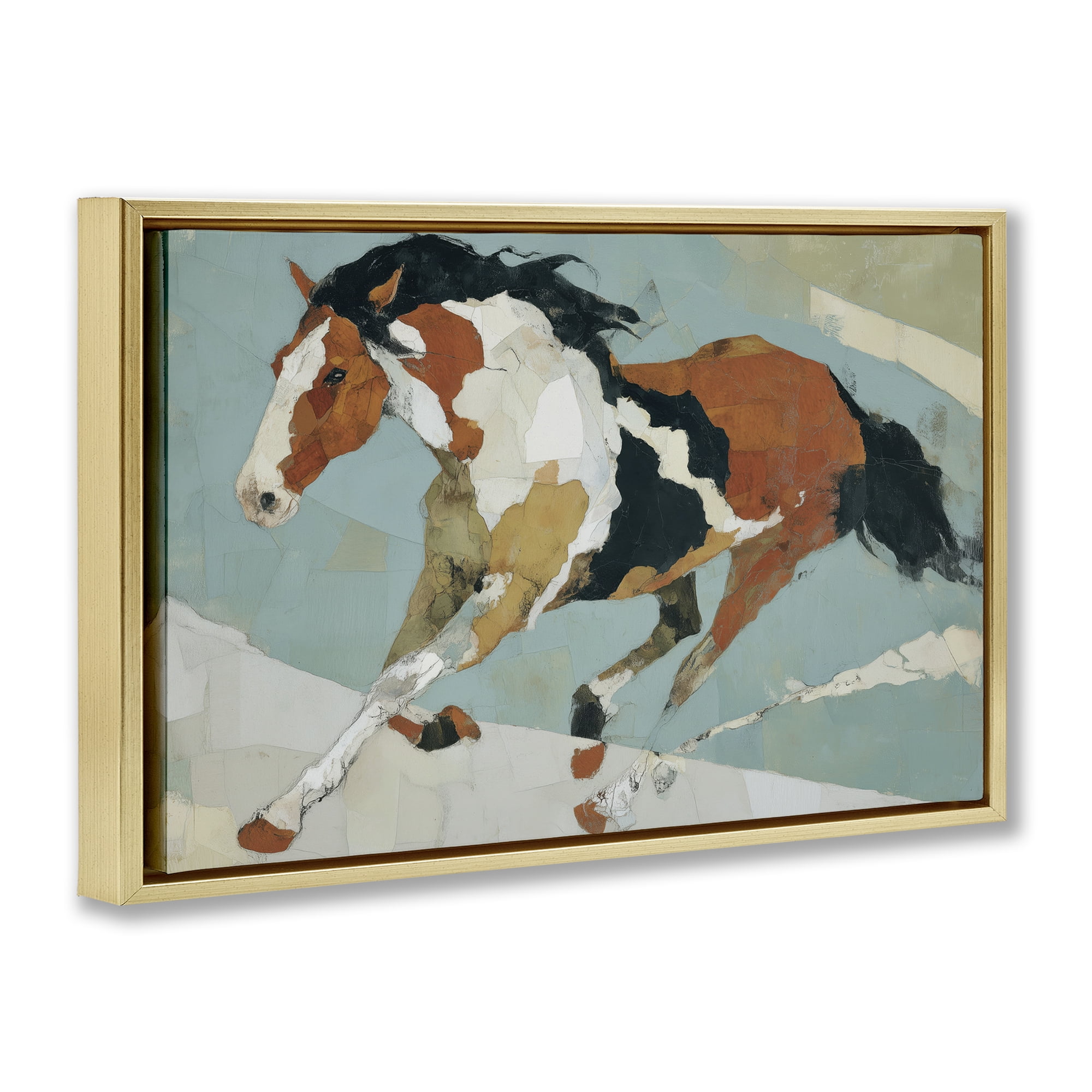 Stupell Industries Paint Horse in Motion Gold Framed Floater Canvas Wall Art, design by Chromatic Storm Studio
