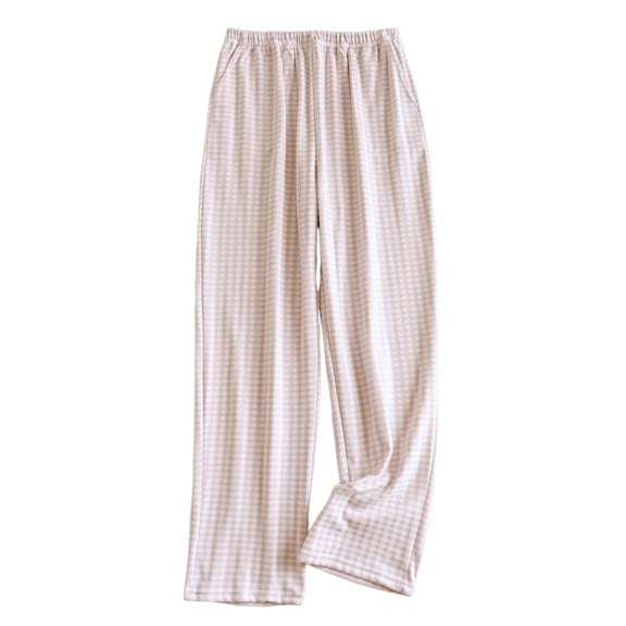 biudgviw Womens Pajama Pants for Fall Winter Plaid Brushed Wide Leg Comfy Lounge Pants Elastic Waisted Warm Homewear with Pockets
