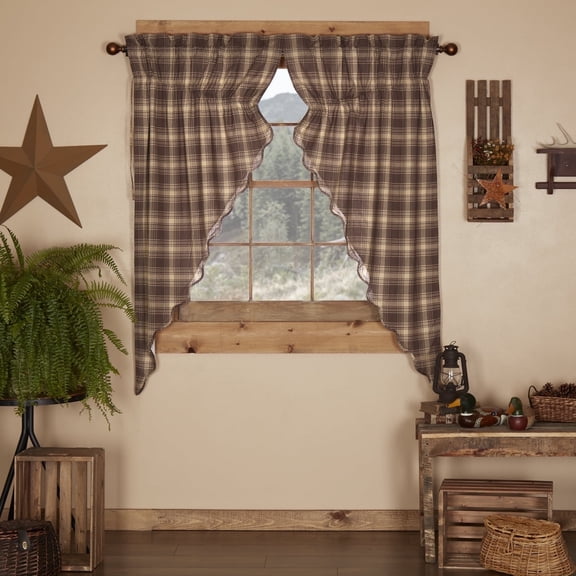 VHC Brands 29414 Dawson Star Scalloped Lined Prairie Curtain Set, Panel 63x36x18
