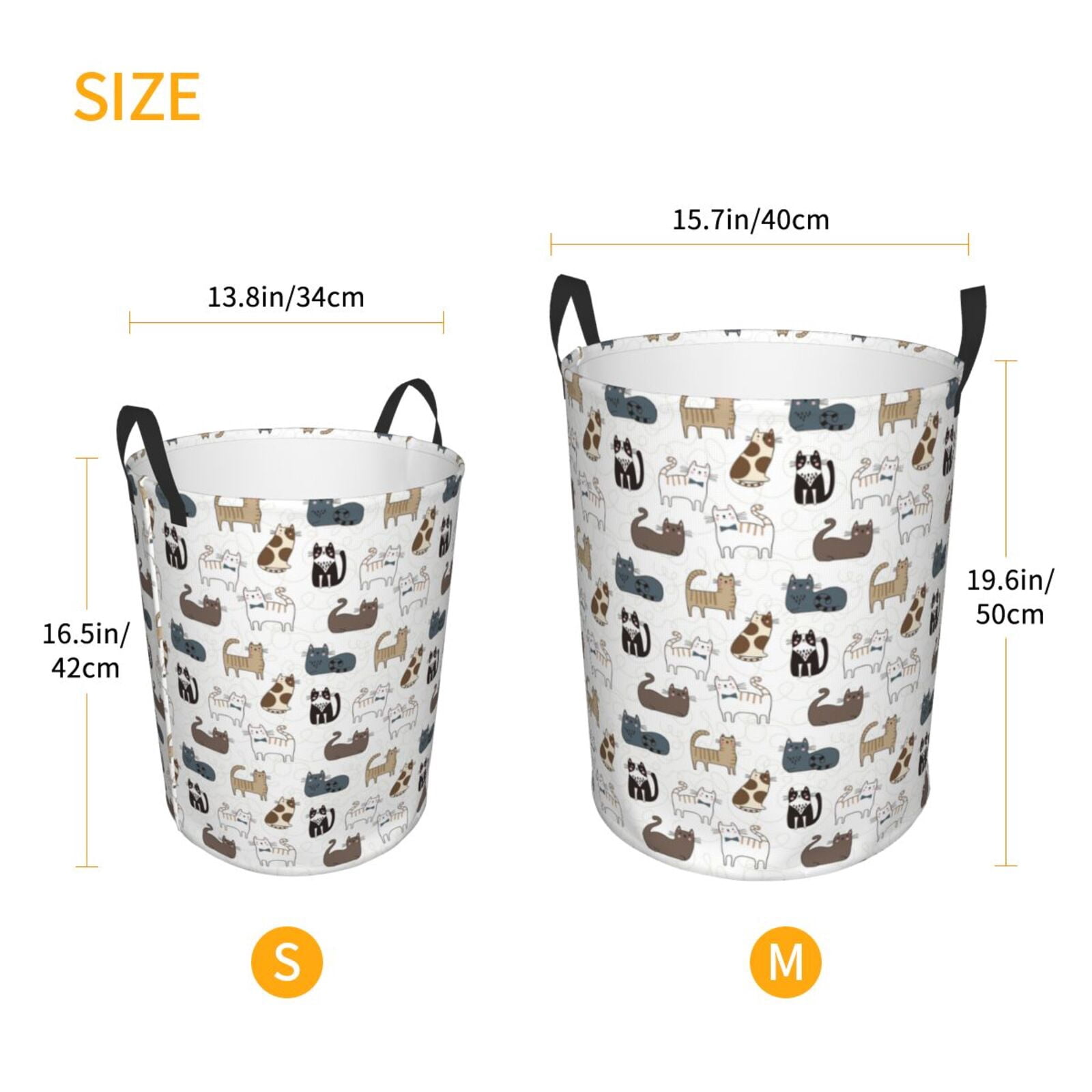 Large Laundry Basket with Handles - Minimalist Cute Cartoon Cat Kids Baby Dirty Clothes Laundry Hamper for Bedroom Aesthetic