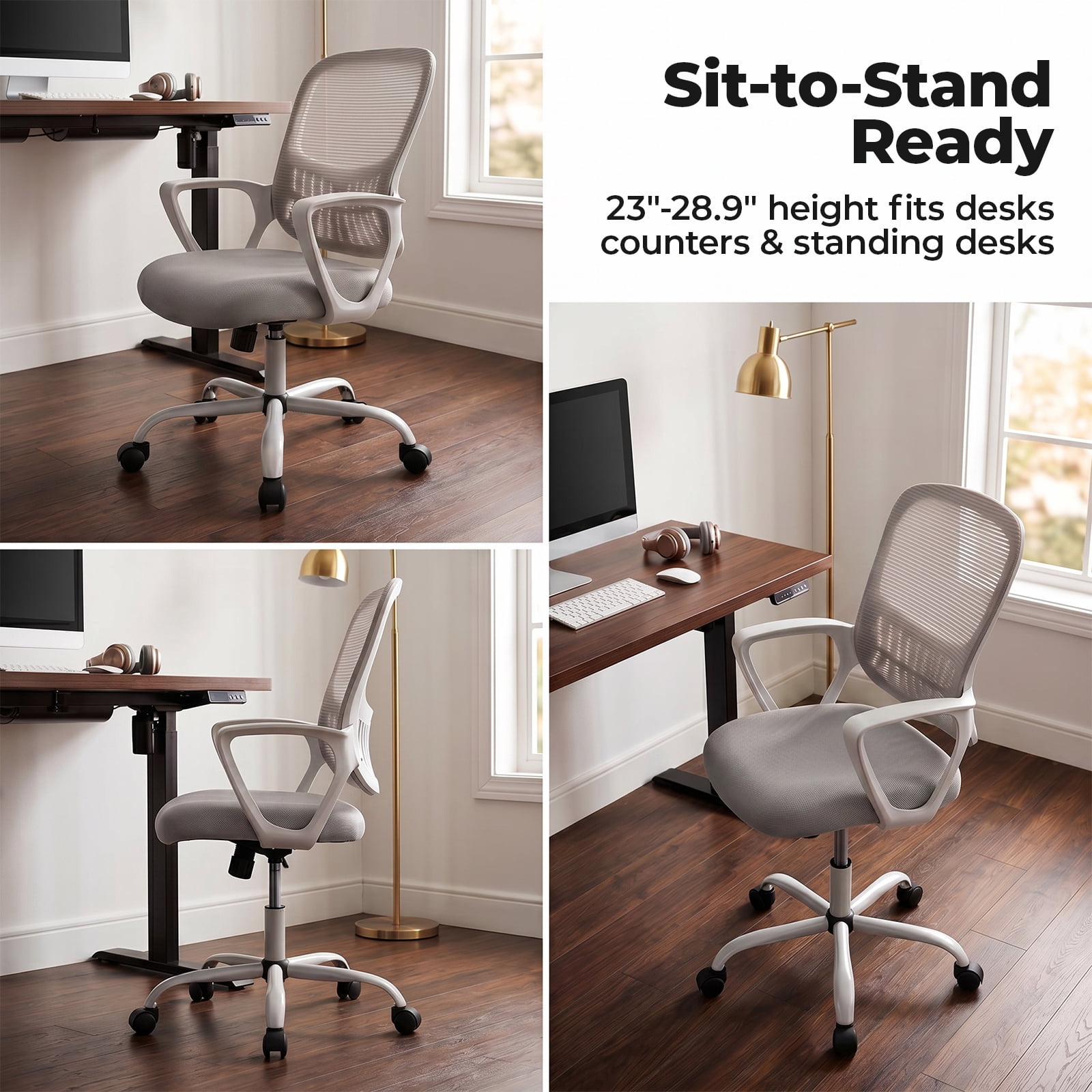 Alvantor 30" Tall Office Chair with Adjustable Footrest, Ergonomic Drafting Chair for Standing Desk, Black/Gray/Pink