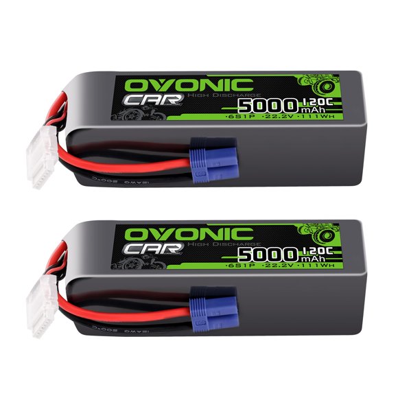 OVONIC 6S LiPo Battery 22.2V 5000mAh 120C with EC5 Plug for RC Car RC Truck Airplane Helicopter Boat Car Racing RC Hobby (2 Packs)