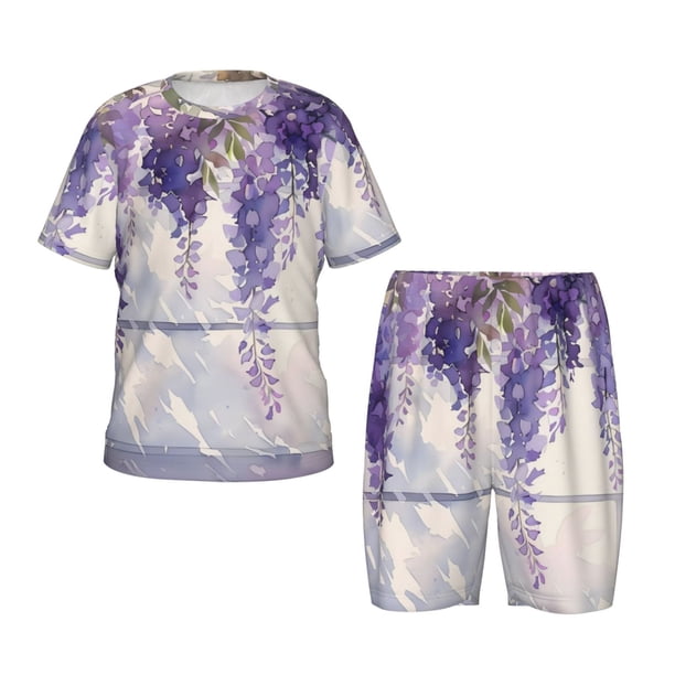 Balery Lavender Blooms Window Conjunto de Pijama Infantil de Manga Corta con Estampado – Ropa de Dormir de Algodón Suave-Small