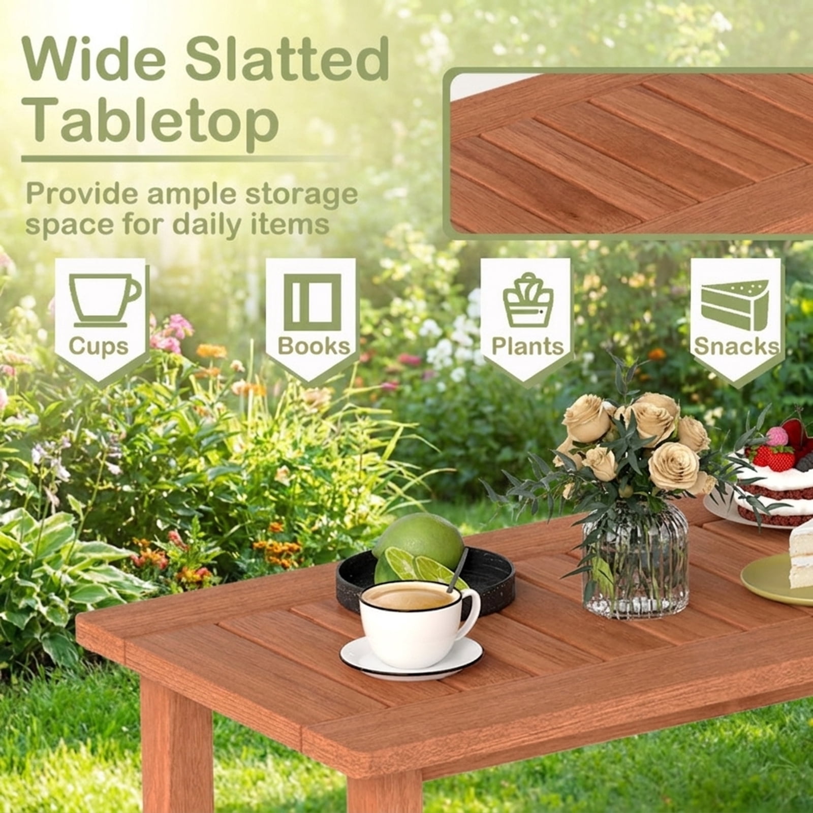 Biotree Outdoor Coffee Table Patio Coffee Table with Slatted Tabletop for Deck Poolside Porch Backyard, Natural