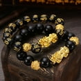 thumbnail image 3 of Feng Shui Black Hand Carved Mantra Bead Bracelet with Golden Pi Xiu/Pi Yao Lucky Wealthy Amulet Brecelet, 3 of 6