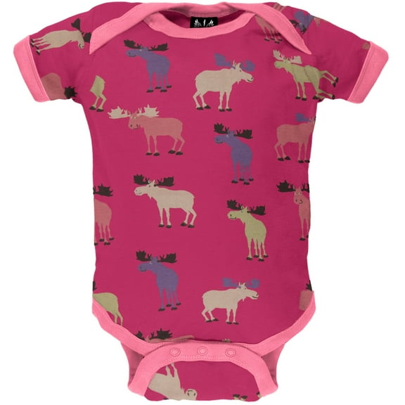 Raspberry Moose All-Over Baby One Piece - 18 month