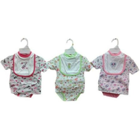 Bulk Buys Infant Girls 3-Piece Diaper Shirt Sets with Bibs - Case of 72