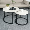 thumbnail image 1 of Hawsaiy 2-in-1 Nesting Coffee Table Set,Vintage Round Tea Table with Adjustable Foot Pads,White, 1 of 10