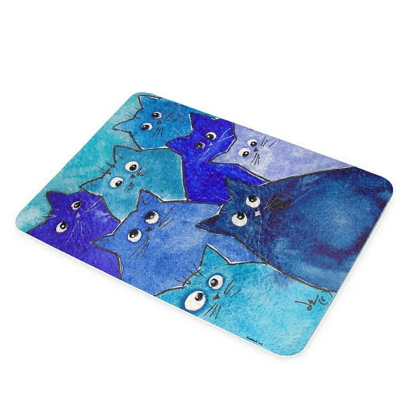 KuzmarK Glass Cutting Board - Whacky Blue Kitties Abstract Cat Art by Denise Every