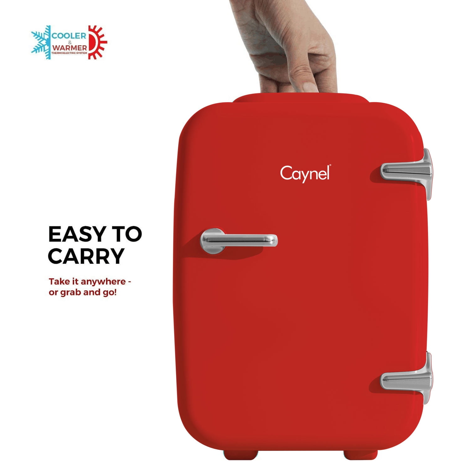 Caynel 4-Liter/6 Can Portable Mini Fridge with Warming Function, Red