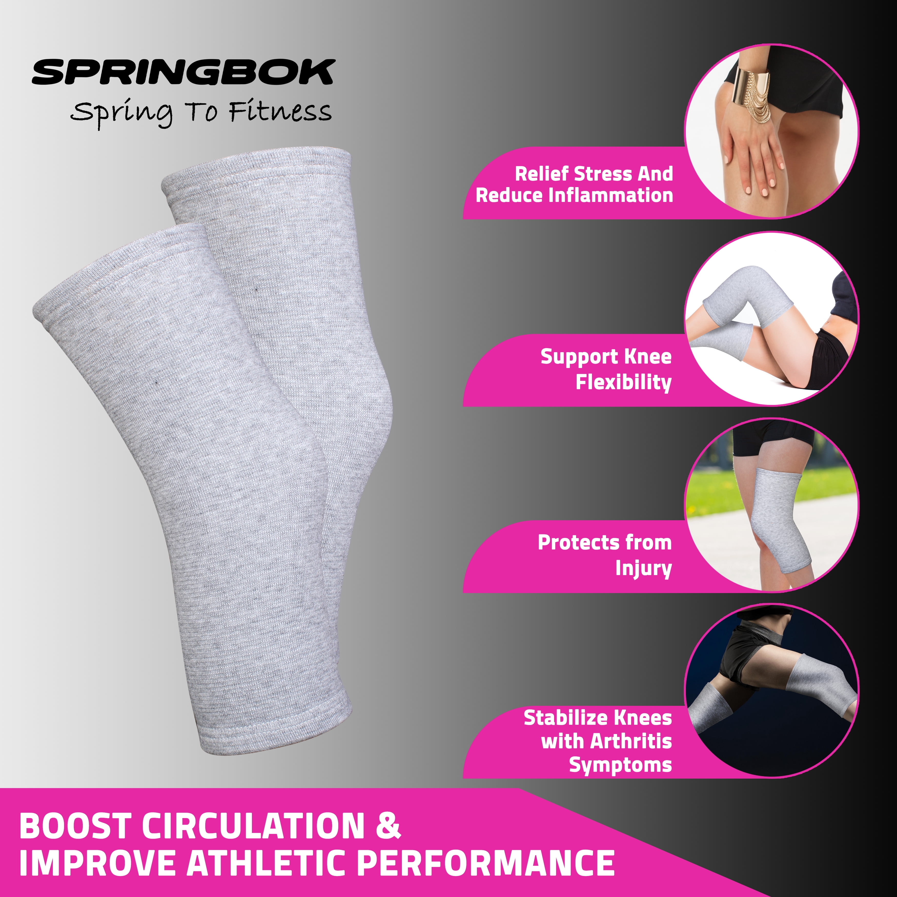 SPRINGBOK Bamboo Fabric 4-Way Stretchable Knee Brace | Knee Support For Men and Women | Compression Support Knee Sleeves | 360° Protection Knee Support for Pain Relief (1 Pair)-Medium