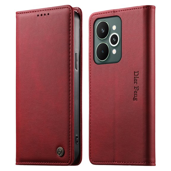 Leather Wallet Flip Case for [Realme 15/15 Pro], RFID Blocking, Card Slots & Stand Red