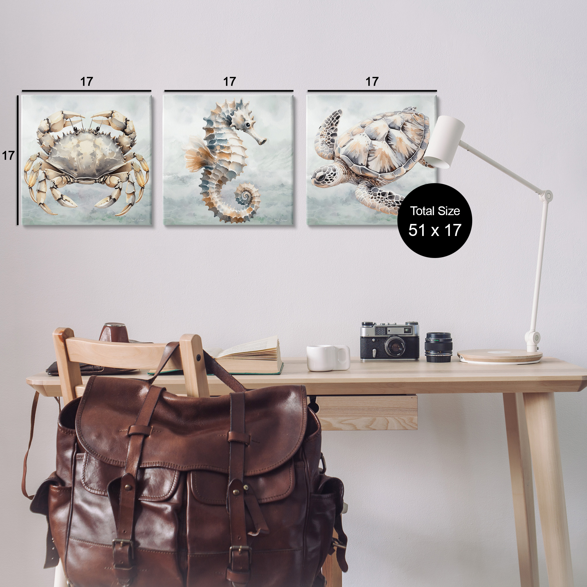 Stupell Industries Traditional Marine Life Animals & Insects Painting Gallery Wrapped Canvas Art Print Wall Art, 17 x 17, Set of 3