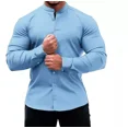 thumbnail image 1 of Camisa Slim Fit Hombre Manga Larga Casual Cuello Mao Lisa, 1 of 4