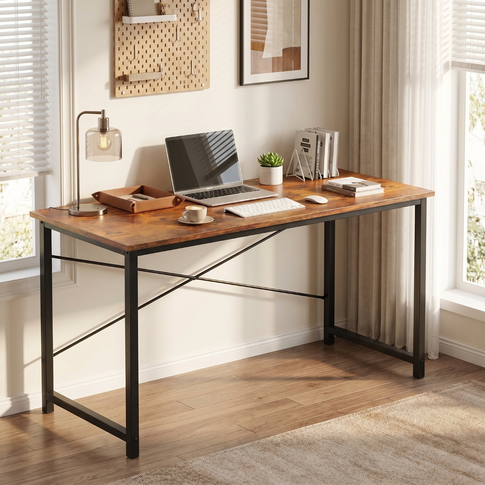 Kelno 47 Inch Computer Desk Home Office Writing Study Desk Gaming Table，Rustic Brown