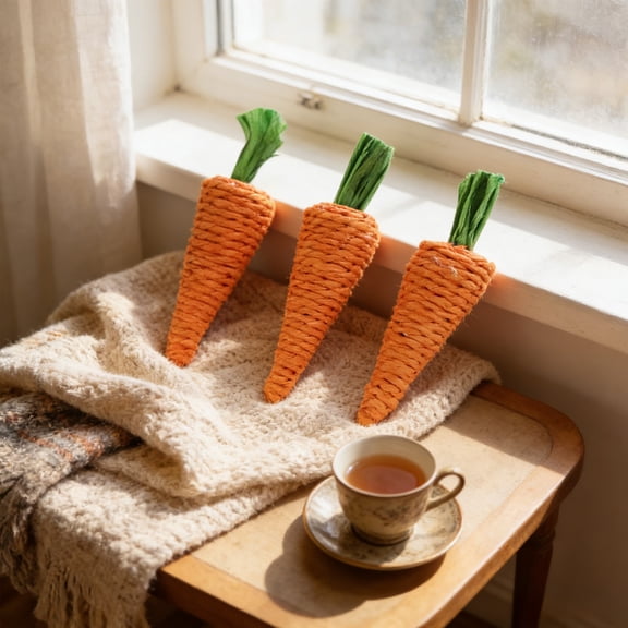 Handwoven Sisal Carrot Decorations Natural Fiber Ornaments Pet-safe Easter Tabletop Decor for Rustic Centerpieces and Spring Mantel Displays, Vsgery