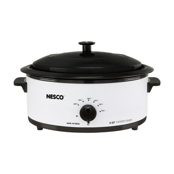 NESCO 6 Qt. Ivory Roaster with Porcelain Coated Cook Well, 4816-14