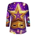 thumbnail image 4 of Mifsaly Womens Mardi Gras Shirts Diamond-Color Block 3/4 Sleeve Tops Pullover Sparkly Print Casual Blouse Funny Festival Carnival T-Shirts Spring Summer Fashion Streetwear M, 4 of 5