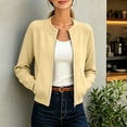 thumbnail image 5 of Thousandth Women's Knit Bomber Jacket Crew Neck Full Zip Long Sleeve Coats Casual Lightweight Outerwear with Pockets for Daily Wear, 5 of 8