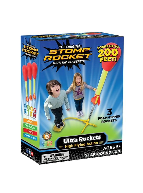 Stomp Rocket Original Ultra Rocket Launcher for Kids, Soars 200 Ft, 3 Rockets and Adjustable Launcher, Gift for Boys and Girls Ages 5 and up