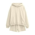 thumbnail image 4 of Womens 2 Piece Sets Women's Casual Hooded Pullover Sweatshirt and Shorts Two Piece Tracksuit Set for Fall Winter Comfort Outfit, 4 of 4