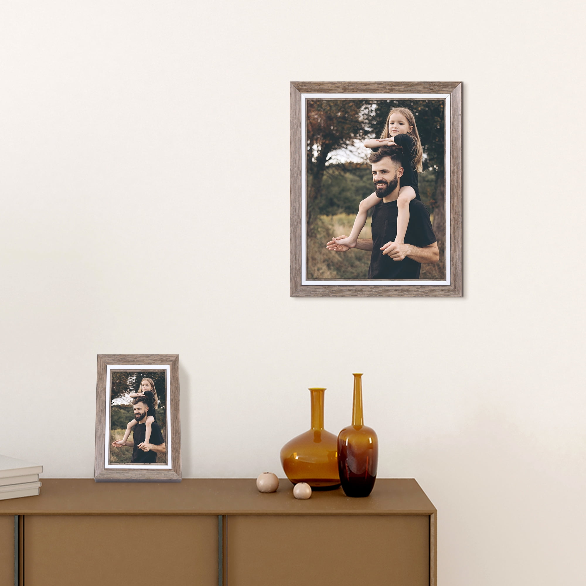 Unique Bargains Picture Frame Display Photo Frame with Corner Brown Wood Grain Color 8x10"