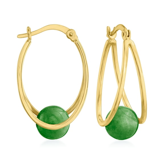 Ross-Simons Jade Double-Hoop Earrings in 18kt Gold Over Sterling, Women's, Adult