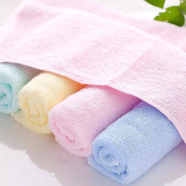 Toalla pequeña gruesa de fibra de bambú, toallitas para bebés, toalla de mano de color puro, lavado de cara para niños
