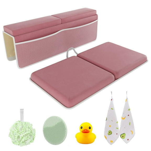 Sleepah Bath Kneeler and Elbow Kneeling Rest Pad Set for Baby Bathing – Waterproof Soft Organizer Quick Drying Foldable Non-Slip for Baby & Toddler Bath Time Toys Sponge Cloth (Pink)