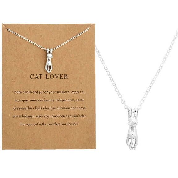 Necklaces & Pendants Fashion Jewelry Cute Cat Lover Necklace Pendant for Women Gift for Women Gold Silver Cat Pendant Short Chain Necklace (Silver )