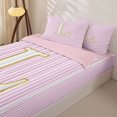thumbnail image 3 of Homewish Gold Initial Letter L Zipper Twin Comforter Sets with Fitted Sheet and 2 Pillowcases for Kids, Pink Stripes Zipper Bedding Set, Pink Reversible, 4-Piece, 3 of 6