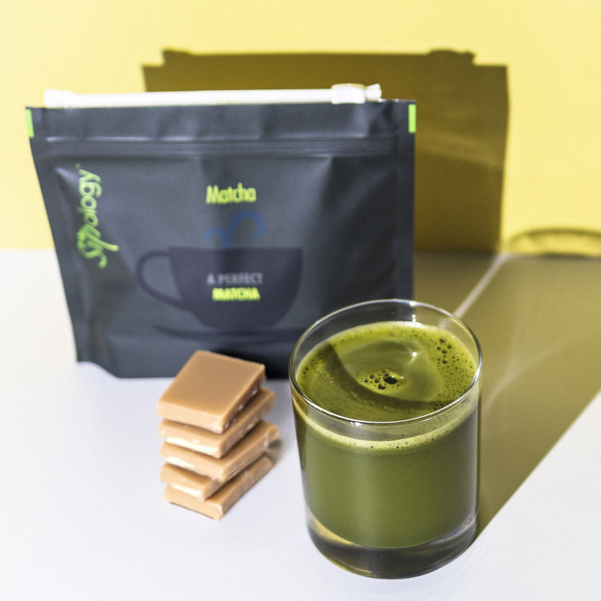 Sipology: Matcha - Chocolate Toffee - 3.53oz (100g) Bag - Powder Drink Mix, 62.5 Servings, Premium Japanese Matcha, Hot Or Cold, 5 Calories, Energy Boost