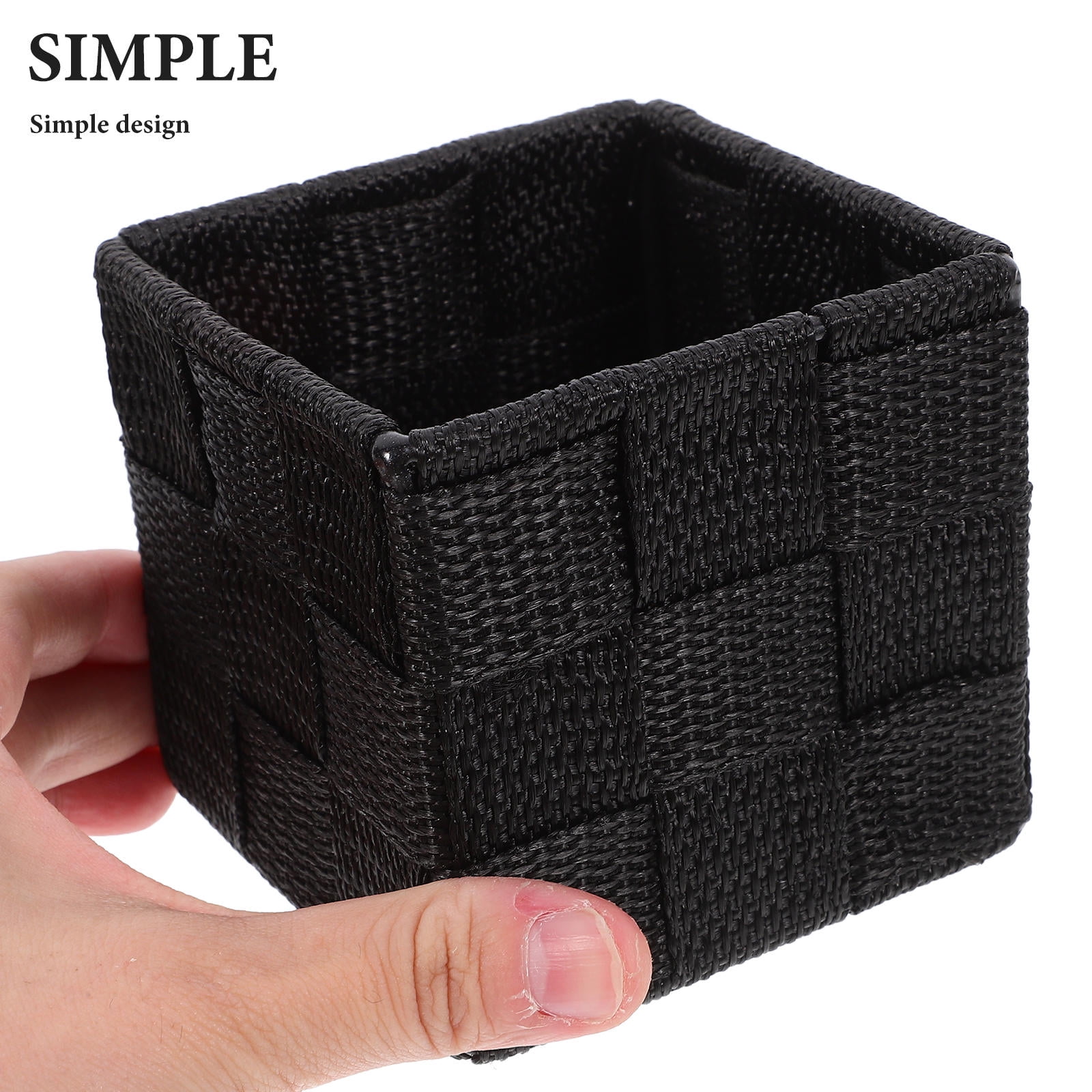 WHAMVOX Black Woven Storage Basket for Bathroom Organization Made of Durable Straw and Iron 1 Set