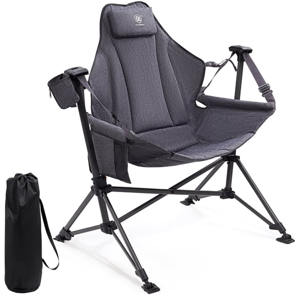 Hammock Camping Folding Chair for Outdoor with Adjustable Back and Padded Seat, Grey