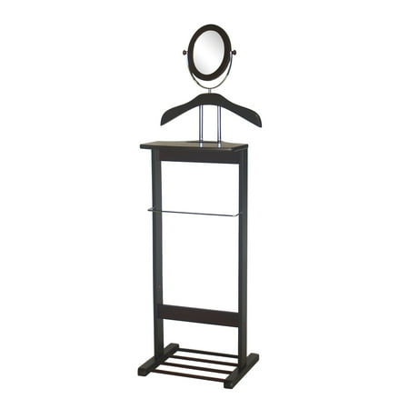 White Swivel Mirror VL17011 Trojan Mirror Valet with 360 Degrees Vertical and Horizontal Swivel Mirror and Shoe Rack in Walnut ()