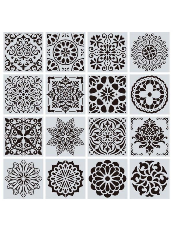 16pcs Reusable Stencil Cut Painting Template Floor Wall Tile Paint
