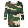 thumbnail image 5 of QQAMB Womens Tops Camouflage 3/4 Sleeve Crewneck T-Shirts Blouse Trendy Casual Loose Workout T-Shirts Army Green S, 5 of 5