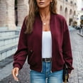 thumbnail image 4 of hoksml Women's Full Zip Jacket, Ribbed Collar Long Sleeve Zip Up Outerwear with Zipper Pockets, Oversized Loose Fit Solid Color Casual Coat, 4 of 6
