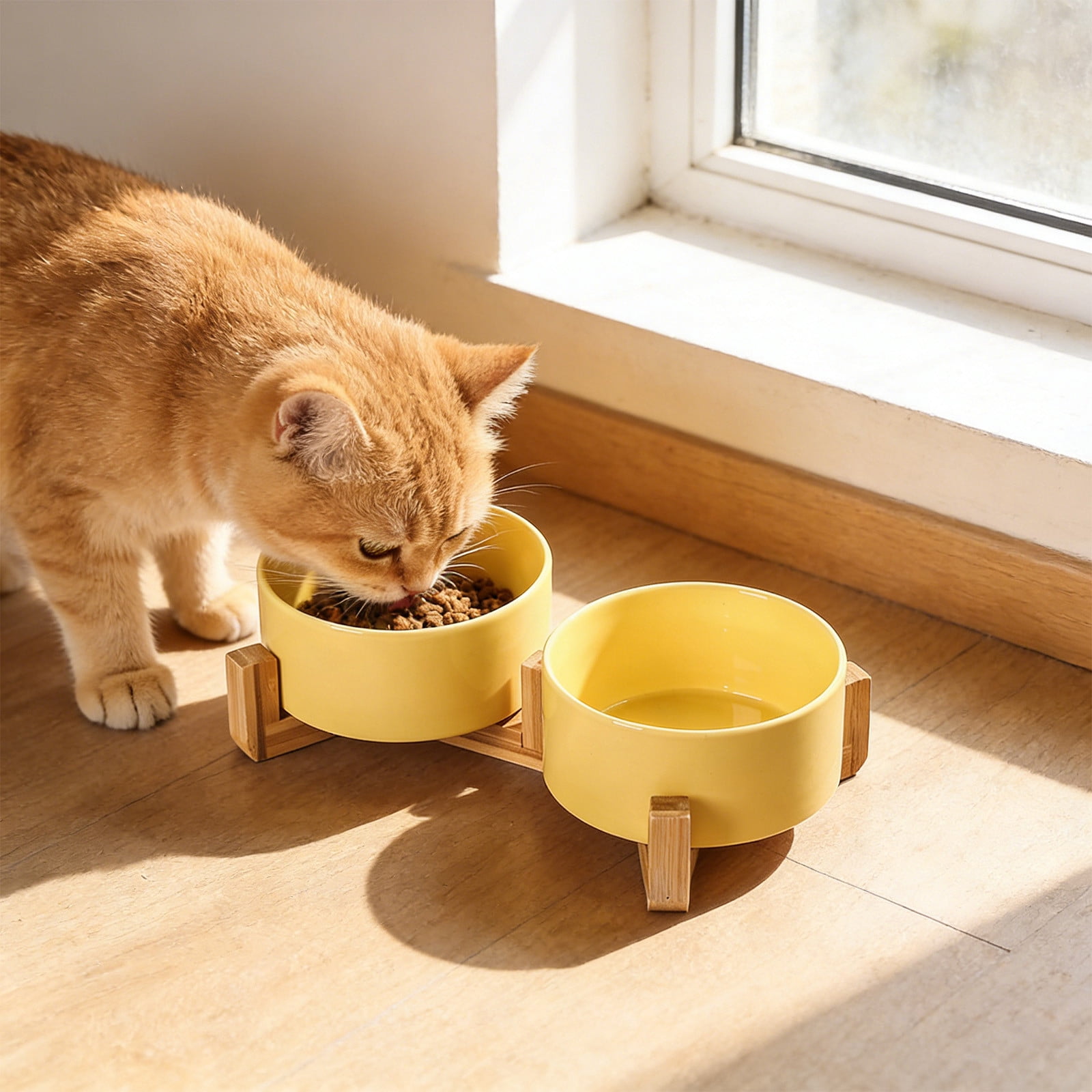 2026 New! Watering Tools Double Bowl Shaped Ceramic Cats Dog Bowl Cats Food Bowl Water Bowl Tall Bowl To Protects The Cervical Spine Pet Food Bowl Canned Food And Treat Dishs